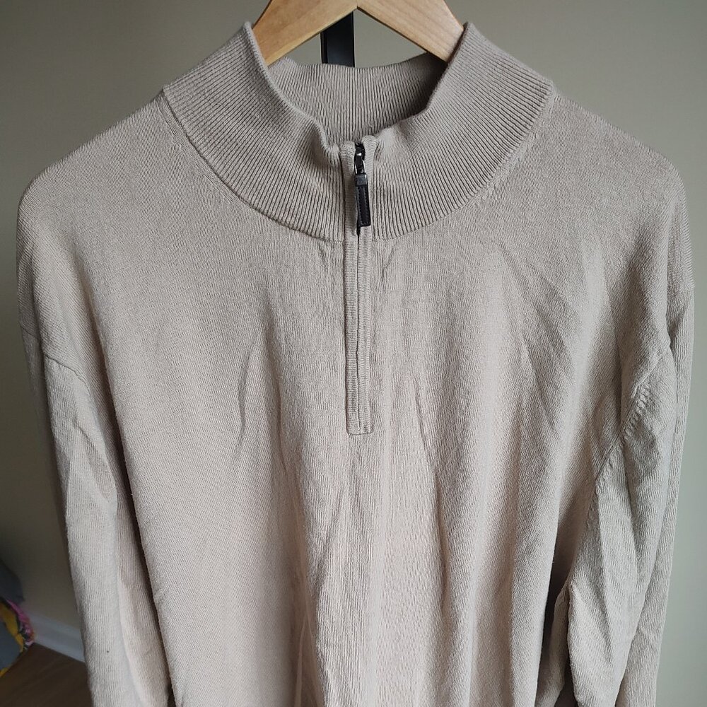 Oak Hill Premium Men's Quarter Zip Tan Sweater - Size 3XL